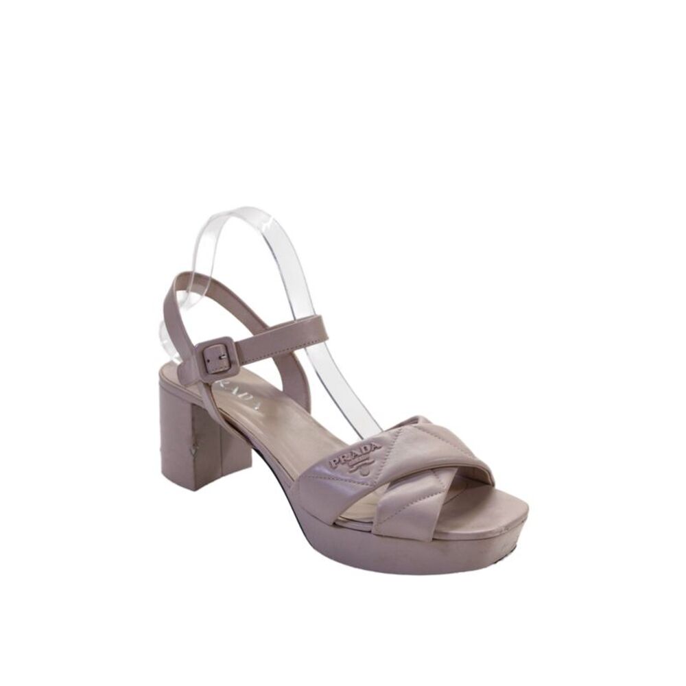 Prada Womens Diagram Quilted Leather Platform Sandals Beige Size 11